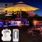 Etanche 104led lampes pour parasol de patio � piles avec t�l�commande 8 modes lumi�res (blanc chaud)