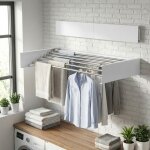 �tendoir mural rabattable 6 tringles en alliage d?aluminium buanderie int�rieur ext�rieur 100 cm blanc ...