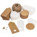 tiquettes cadeaux - non spcifi - 200pcs - papier kraft - avec ficelle jute - pour mariage et ftes ...
