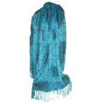 Etole charpe foulard pashmina et soie - motifs abstraits bleu noir