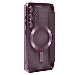 tui clapet - samsung - galaxy s24 - compatible magsafe - protection rfid - violet fonc