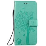 Etui housse tlphone cuir  flip pochette protection - samsung galaxy a51 5g - vert clair cat arbre