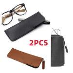 tui  lunettes - cuir - 2pcs - brun et noir - portable - avec fermeture clair