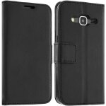 Etui portefeuille - avizar - samsung galaxy core prime - simili - cuir grain� - noir - fonction support ...