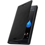Etui portefeuille - avizar - xperia xz premium - cuir noir - fonction stand - 3 fentes cartes