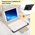 �tui universel en pu noir + clavier bluetooth blanc pour tablette pc 10 pouces pour android - ios - win ...
