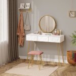 Eugad coiffeuse table avec tabouret velours et miroir pivotant à 360°table cosmétique à 3 tiroirs effet ... Eugad coiffeuse table avec tabouret velours et miroir pivotant à 360°table cosmétique à 3 tiroirs effet ...