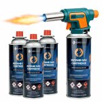 Eurocatch chalumeau gaz 1300�c allumage �lectrique puissance r�glable avec 4 cartouches de gaz 227g pour ...