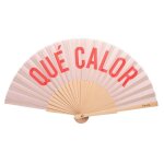 ventail original avec message que calor. ventail en bois moderne et amusant. ventail beige et rouge. ...