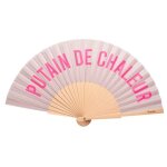 ventail original avec message p de chaleur. ventail en bois moderne et amusant. ventail rose et violet. ...