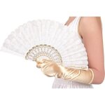 Éventail en tissu brodé blanc - boland - granada - femme - adulte Éventail en tissu brodé blanc - boland - granada - femme - adulte