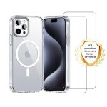 Evetane coque anti - choc magsafe compatible iphone 15 pro max transparente + 2 vitres