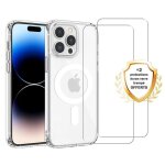 Evetane coque anti - choc magsafe compatible iphone 15 pro transparente + 2 vitres