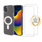 Evetane coque anti - choc magsafe compatible iphone 15 plus transparente + 2 vitres