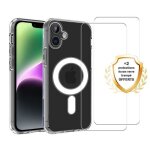 Evetane coque anti - choc magsafe compatible iphone 16 transparente + 2 vitres