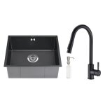 Évier 1 bac 50x43x19 cm Évier sous plan en acier inox avec robinet cuisine de douchette extractible et ... Évier 1 bac 50x43x19 cm Évier sous plan en acier inox avec robinet cuisine de douchette extractible et ...