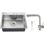 vier 1 bac 55x45x185cm + 7 - forme robinet de cuisine rotatif  360 vier bross  encastrer en inox ...