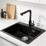 �vier 1 bac - cecipa max - 55x45 cm - granit noir - robinet extractible inox - sans �gouttoir