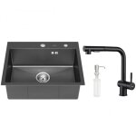 vier 1 bac noir en inox - auralum - 55x45x185cm - robinet de cuisine rotatif  360 - distributeur de ...