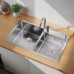 vier cuisine 2 bacs 75x45x19cm en inox - avec distributeur de savon et ensemble de drainage - pour armoire ...