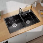 �vier 2 bacs 75x45x19cm �vier en inox 304 �vier cuisine noir avec distributeur de savon et ensemble de ...