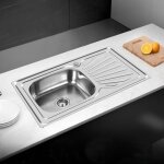 vier en acier inoxydable avec gouttoir - luxs - rectangulaire - 1 bac - gris