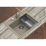 Evier carr 1 bac + gouttoir inox - granit sable - a encastrer - blanc