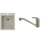 Evier carré en granit beige - a encastrer - 1 bac - mitigeur droit Evier carré en granit beige - a encastrer - 1 bac - mitigeur droit