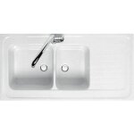 Evier c�ramique blanc ewi ir�ne � poser 2 bacs 1 �gouttoir