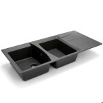�vier de cuisine 2 bacs en granit noir m�tallique et kit de vidage complet - 116 x 50 cm