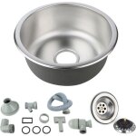 Evier de cuisine - auge  eau rond inox avec gouttoir vidage - mtal - gris - 1 bac - a poser - rversible ...