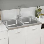 �vier de cuisine double bac inox 80x50 cm avec �gouttoir r�versible installation droite / gauche