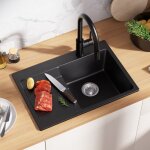 �vier de cuisine granit - cecipa max - 65x45 cm - 1 bac - �gouttoir � gauche - noir