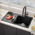 �vier de cuisine granit - cecipa max - 78x45cm - 1 bac avec �gouttoir gauche - noir laqu� - drainage ...