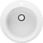 Evier cuisine en granit rond blanc 50 x 50 cm �vier 1 bac + kit de vidage �vier encastrer au meuble 45cm ...