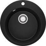 Evier cuisine en granit rond noir 50 x 50 cm �vier 1 bac + kit de vidage �vier encastrer au meuble 45cm ...