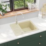 vier de cuisine en granit - vidaxl - seul lavabo - beige - rversible - rsistant  la chaleur et aux ...