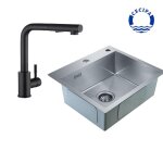 vier de cuisine inox 1 bac 50x45x185cm + robinet extractible noir