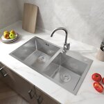 Aica vier de cuisine inox argent 78x43x20cm 2 bacs evier cuisine multifonction