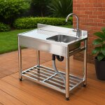 �vier de cuisine inox argent 100x50x90cm 1 bac evier cuisine multifonction avec robinet pour ext�rieur ...