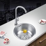 Évier de cuisine en inox avec égouttoir - homewell - rond - 41x41x20cm Évier de cuisine en inox avec égouttoir - homewell - rond - 41x41x20cm