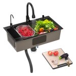 �vier de cuisine en inox noir ? simple cuve pose encastrable ou sur plan mitigeur extractible + rev�tement ...