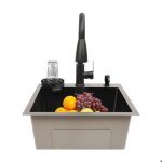 �vier de cuisine noir 40 x 45 cm encastrable avec robinet extensible panier d�gouttement et distributeur ...