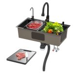 �vier de cuisine noir en acier inoxydable encastrable ou sur plan de travail avec planche � d�couper ...