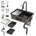 �vier de cuisine noir cascade en acier inoxydable bar 1 cuve avec rince - tasses int�gr� - sous - plan ...
