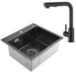 vier de cuisine noir cecipa - 2 bacs - mtal - a poser - manuel - 50 x 45 cm - noir