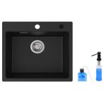 vier de cuisine en granit noir anthracite 50x45cm + distributeur de savon evier 1 bac
