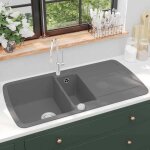 �vier de cuisine - usage int�rieur - vidaxl - design - classique en granit double bac gris eu25 x80426 ...