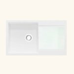 Evier granit blanc kmbad eliza 1 bac 1 gouttoir avec planche en verre