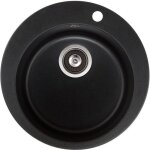 Evier rond en granit noir - 1 bac - dimensions 505x505 - avec bonde siphon et vidage manuel